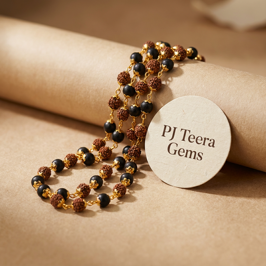 Ebony & Rudraksha Mala | Panchdhatu Spiritual Necklace 2